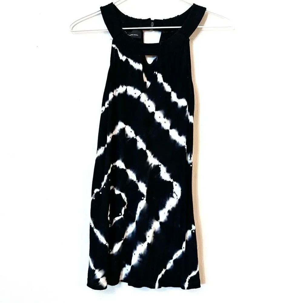 INC International Concepts Tie Dye Keyhole Sleeveless Tank Dress Black Small